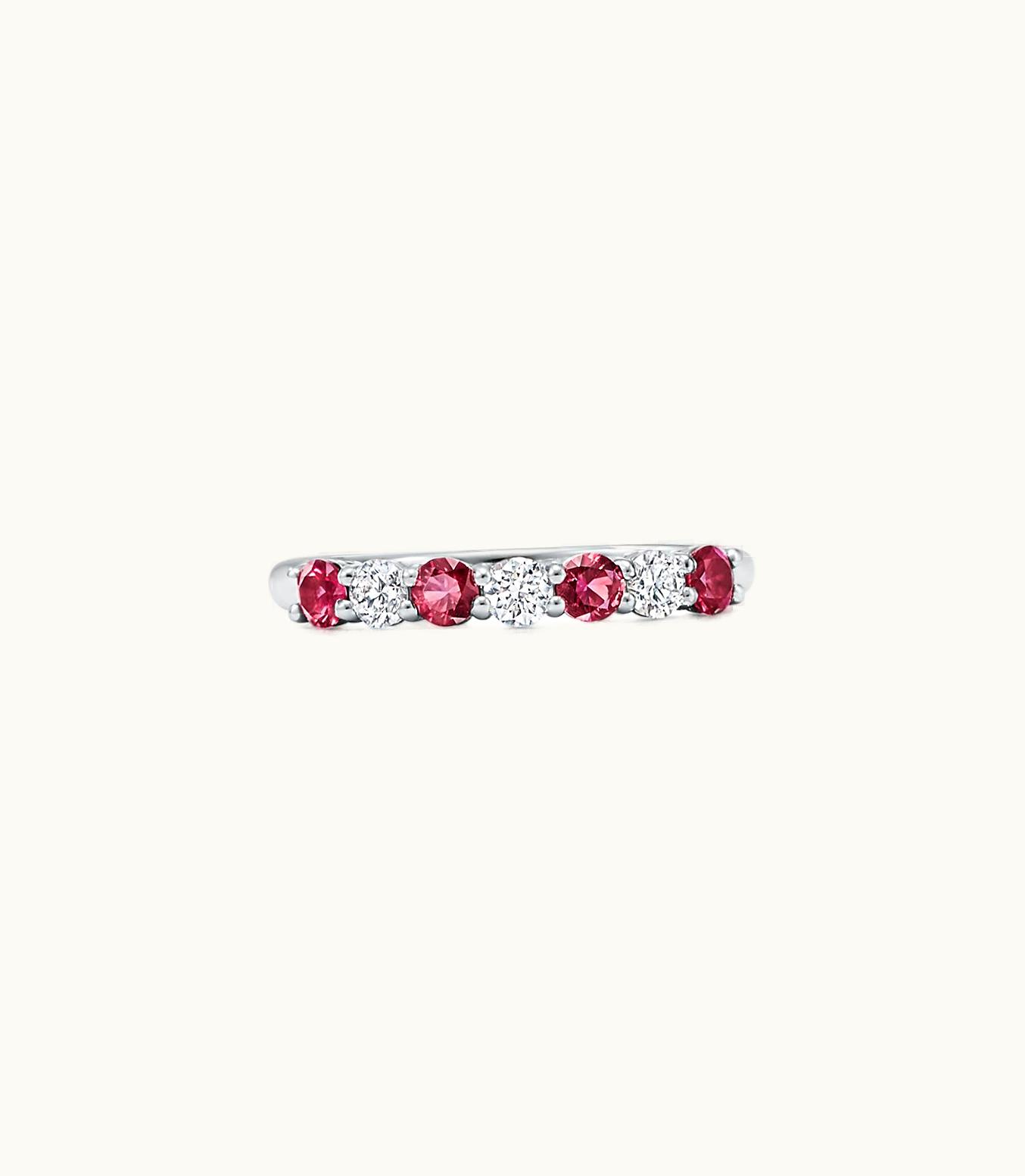 Tiffany & Co Tiffany Forever Band Ring In Platinum With A Half-Circle Of Rubies & Diamonds