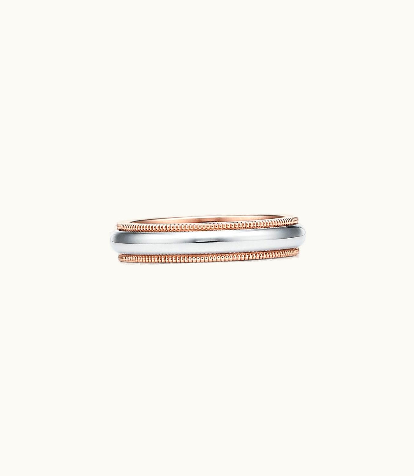 Tiffany & Co Tiffany Together Milgrain Band Ring In Platinum And Rose Gold, 4 Mm Wide