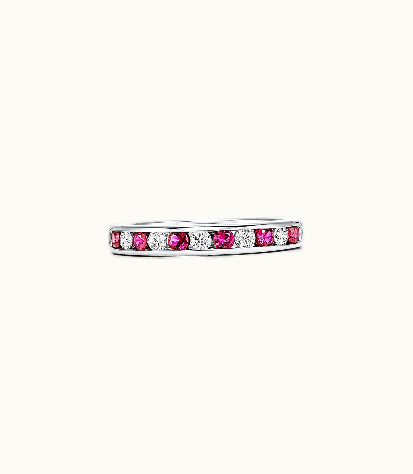 Tiffany & Co Tiffany® Diamond Wedding Band Ring In Platinum With Diamonds And Rubies