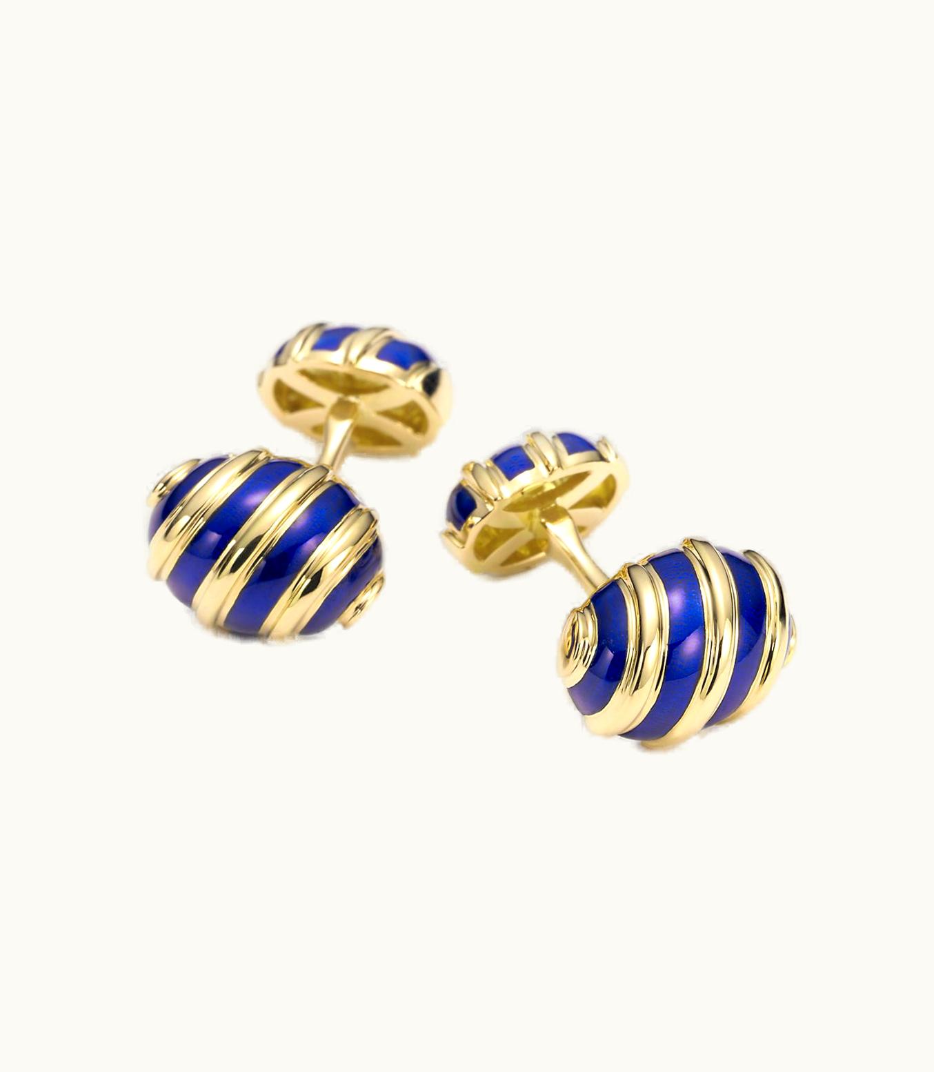 Tiffany & Co Tiffany & Co. Schlumberger Olive Cuff Links In 18K Gold With Blue Enamel