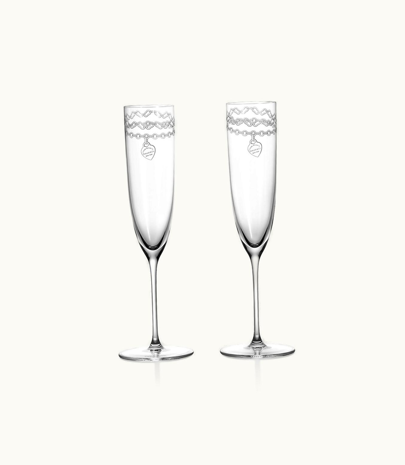 Tiffany & Co Return To Tiffany™ Etched Champagne Glasses Set Of Two, In Crystal Glass
