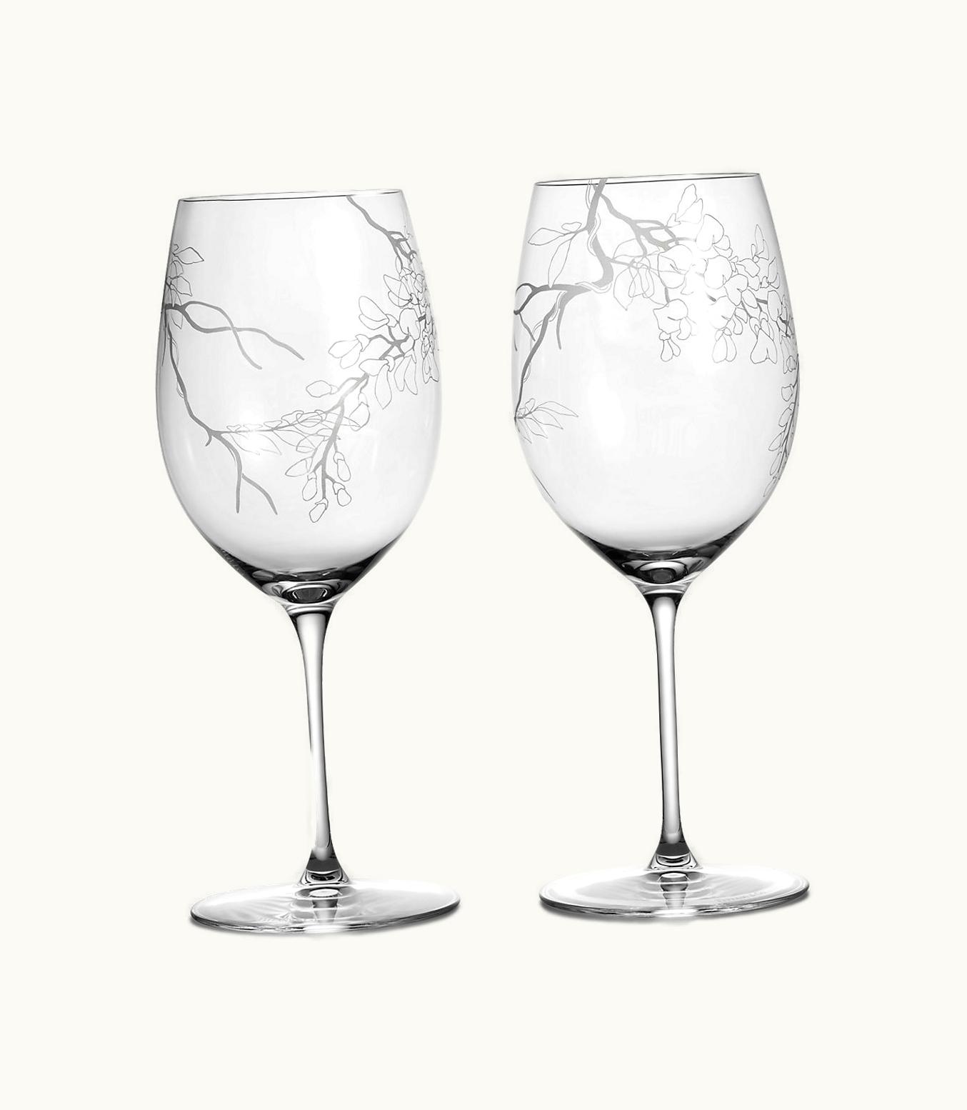 Tiffany & Co Tiffany Wisteria Red Wine Glasses In Etched Glass, Set Of Two