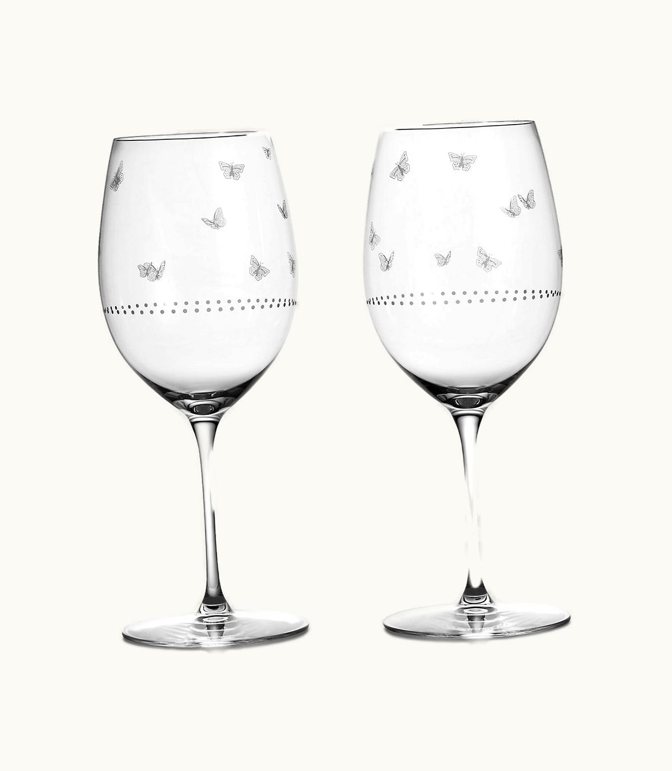 Tiffany & Co Tiffany Jardin Red Wine Glasses In Etched Glass, Set Of Two