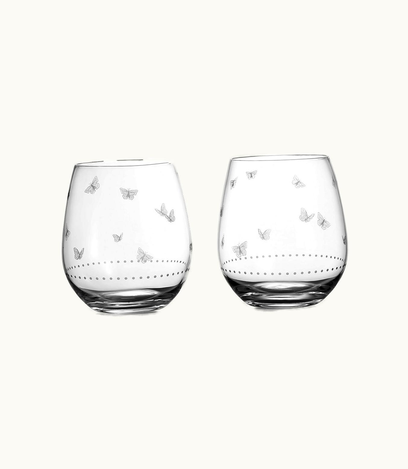 Tiffany & Co Tiffany Jardin Stemless Red Wine Glasses In Etched Glass, Set Of Two