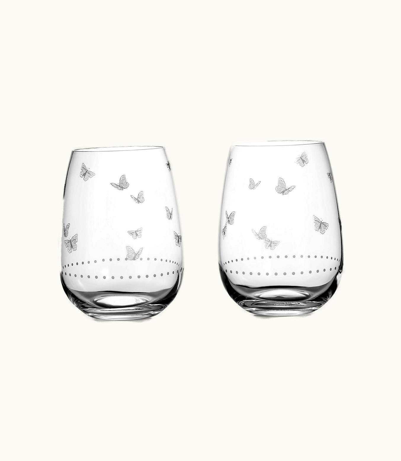 Tiffany & Co Tiffany Jardin Stemless White Wine Glasses In Etched Glass, Set Of Two