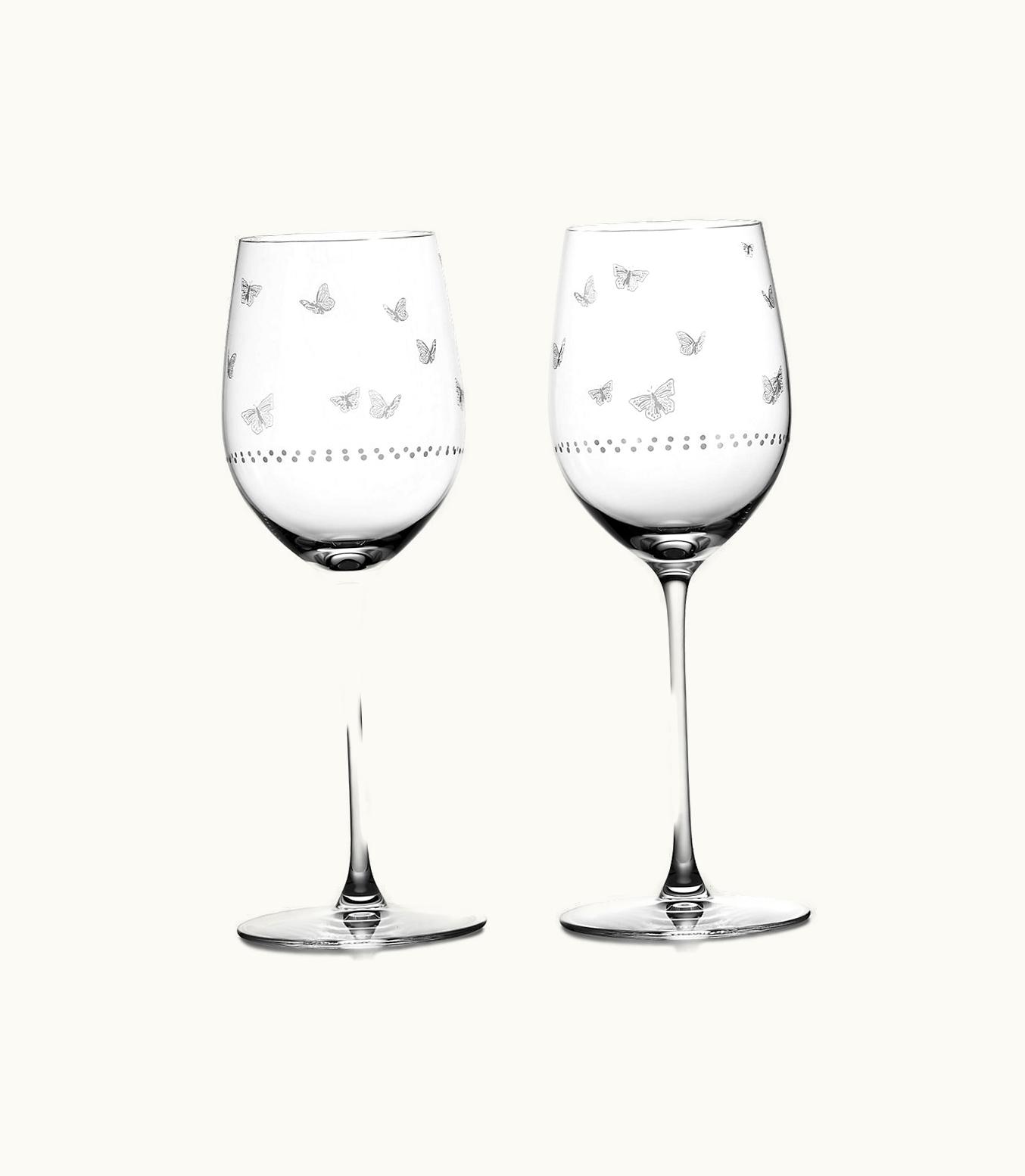 Tiffany & Co Tiffany Jardin White Wine Glasses In Etched Glass, Set Of Two