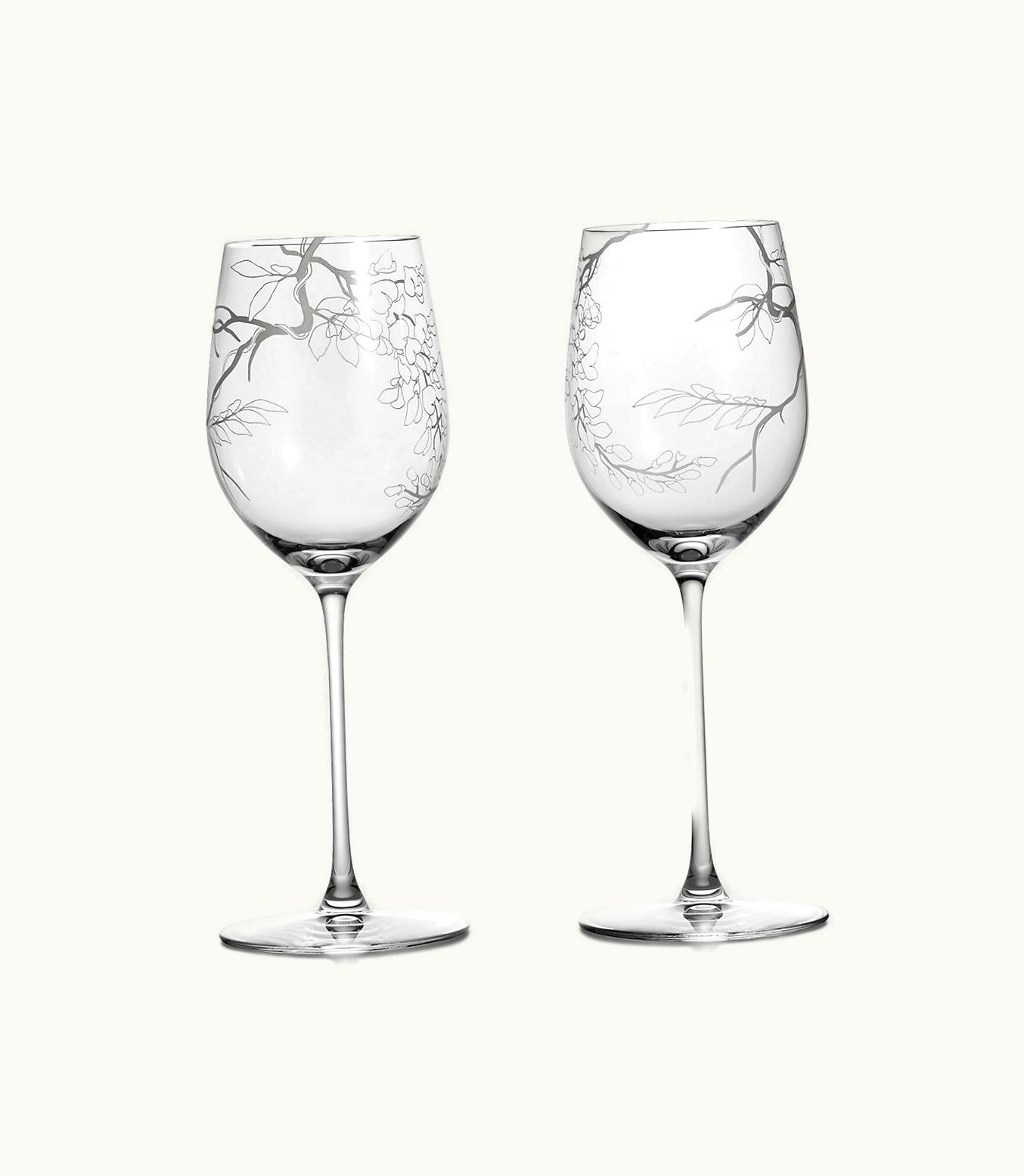 Tiffany & Co Tiffany Wisteria White Wine Glasses In Etched Glass, Set Of Two