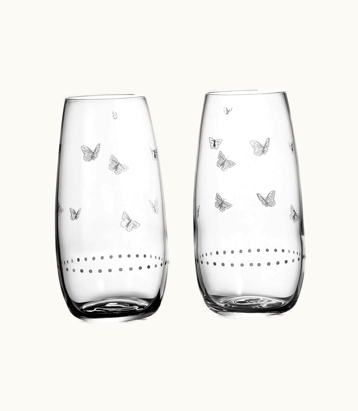 Tiffany & Co Tiffany Jardin Stemless Coupe Glasses In Etched Glass, Set Of Two