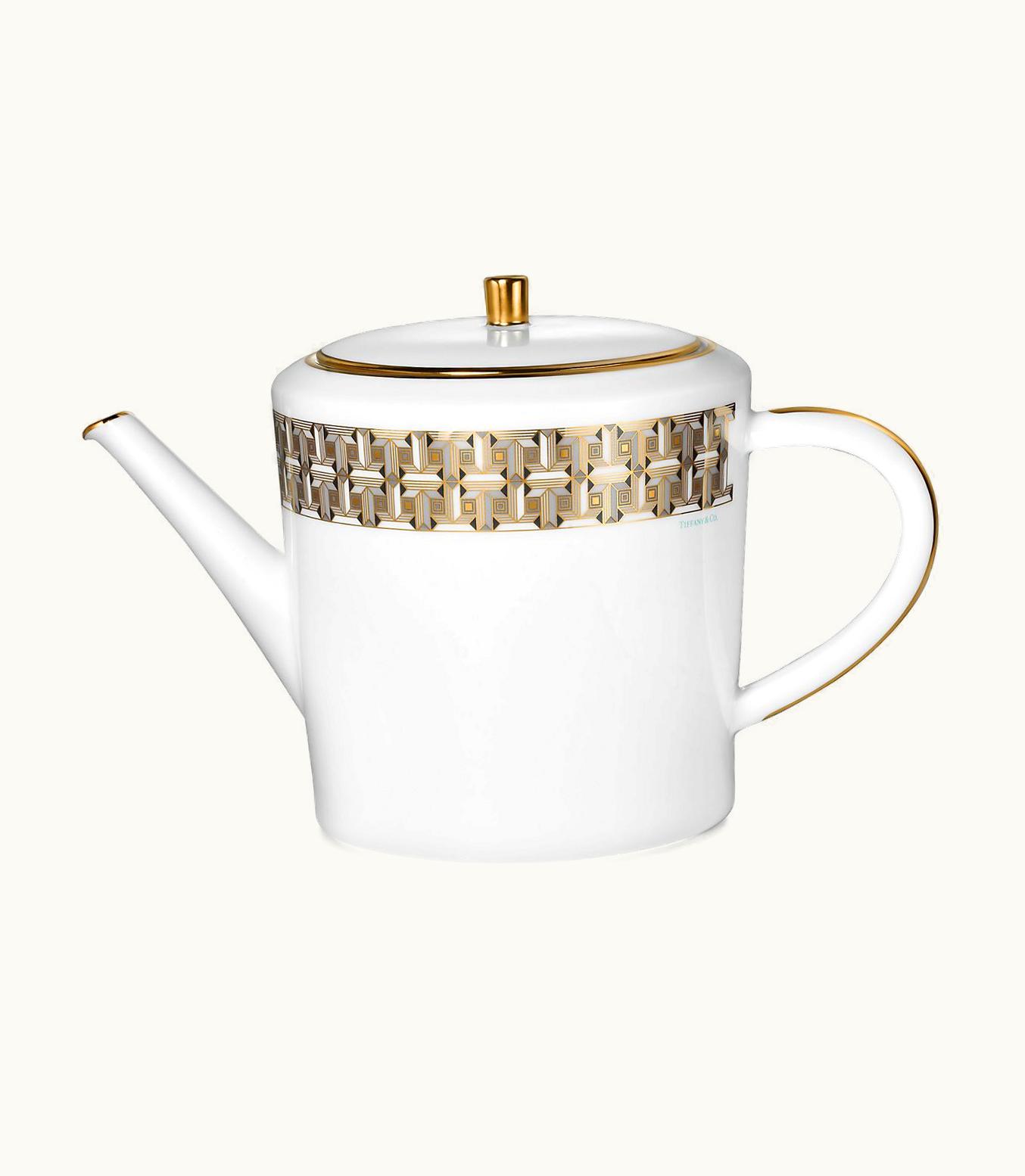 Tiffany & Co Black Tiffany T True Teapot With A Hand-Painted Gold Rim