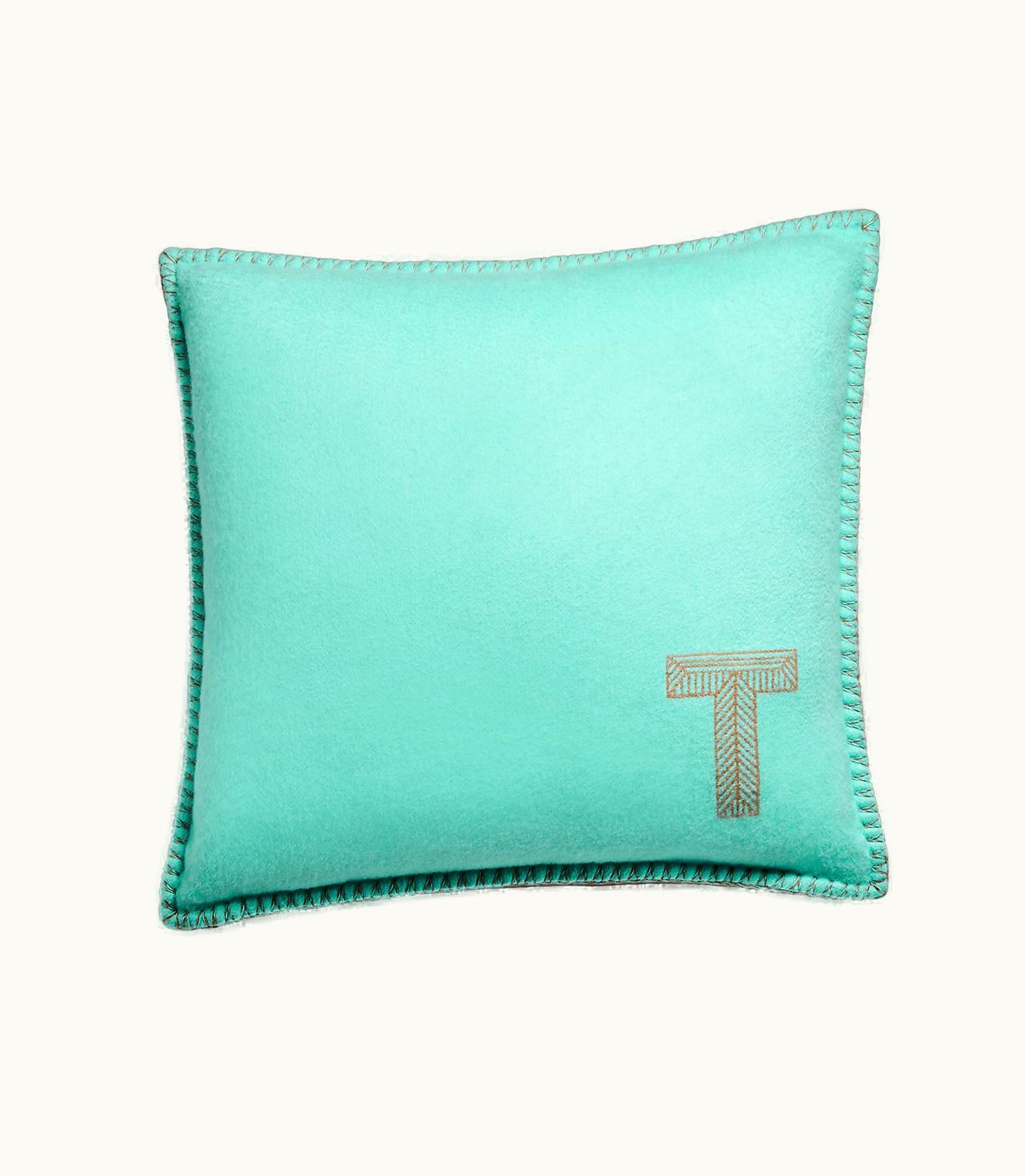 Tiffany & Co Color Block Cushion In Tiffany Blue® And Camel Brown Cashmere And Wool