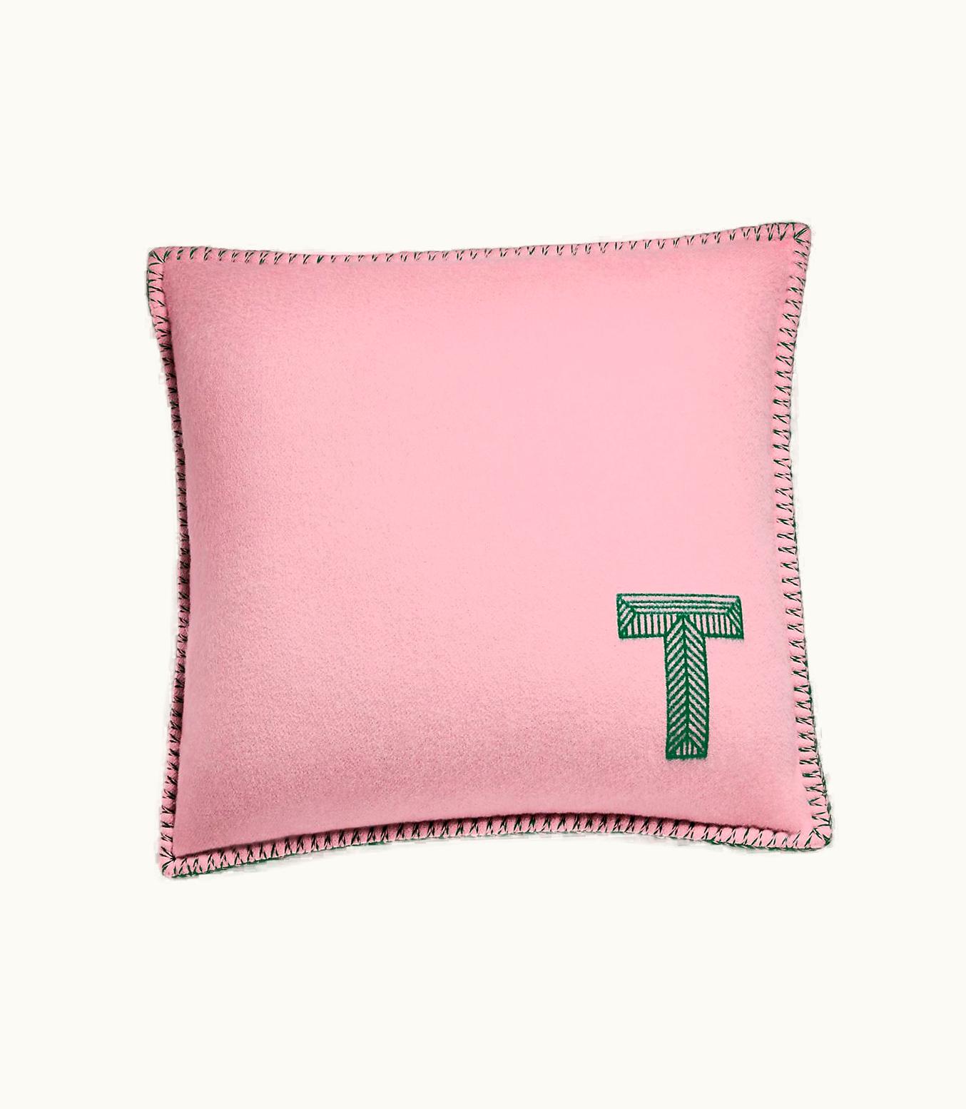 Tiffany & Co Color Block Cushion In Emerald Green And Morganite Pink Cashmere And Wool
