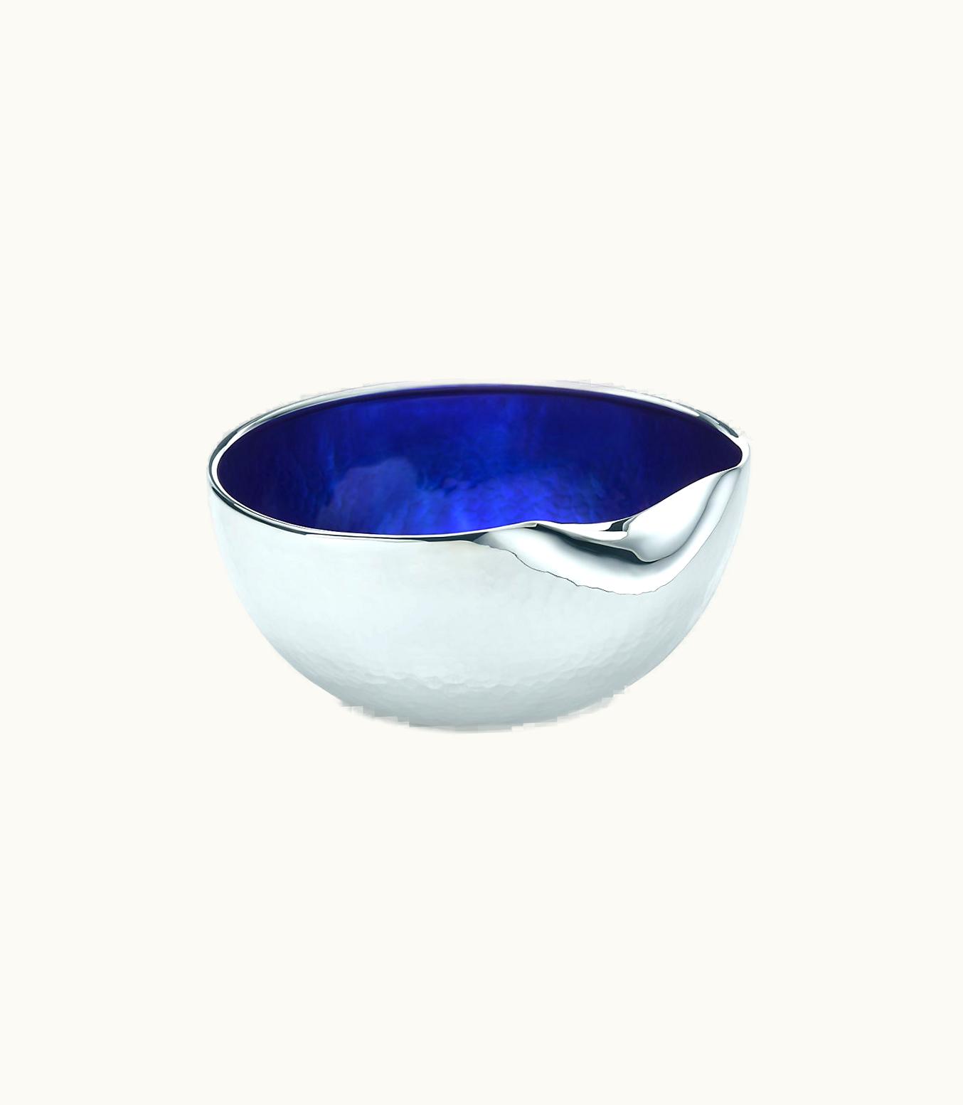 Tiffany & Co Elsa Peretti® Thumbprint Bowl In Sterling Silver With Blue Enamel Finish