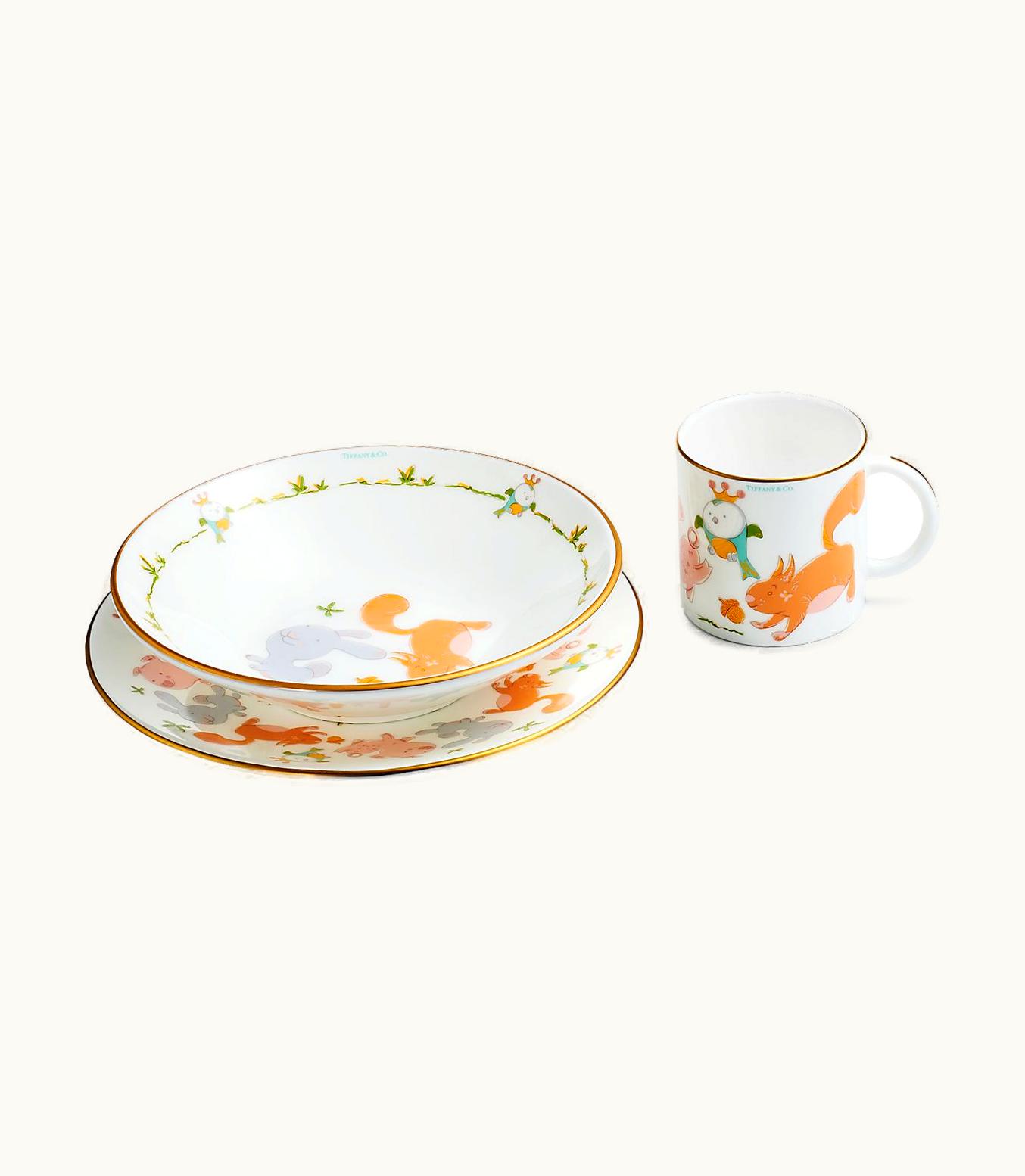 Tiffany & Co Tiny Tiffany Land Animals Baby Dish Set In Bone China, Set Of Three