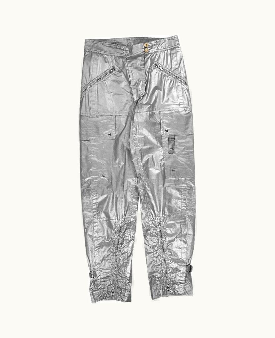 Prada Prada Astro Cargo Aviator Belted Silver Bondage Pants A/W 1999