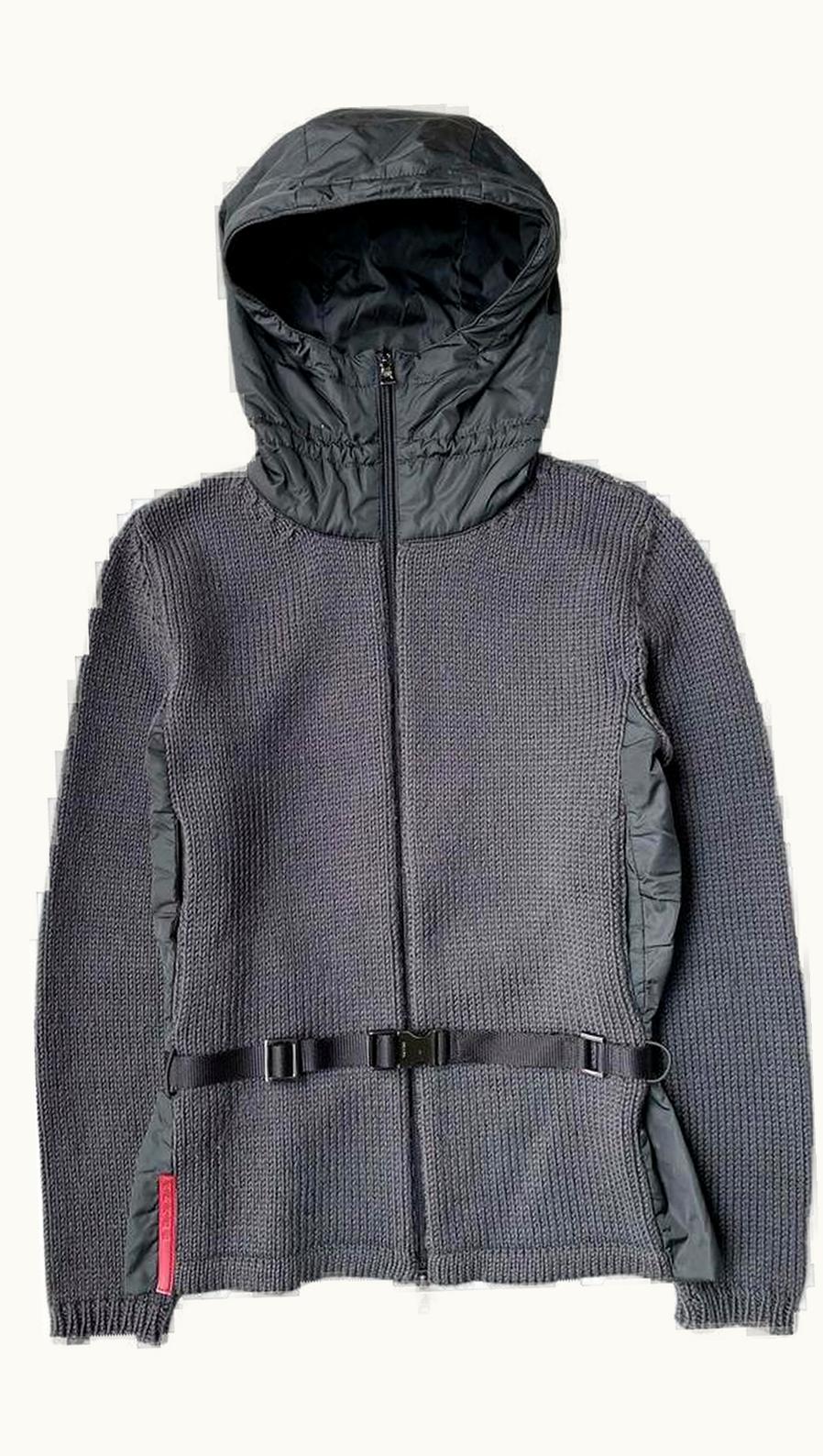 Prada Prada Wool Knitted Belt Zipped Ninja Hoodie A/W 1999