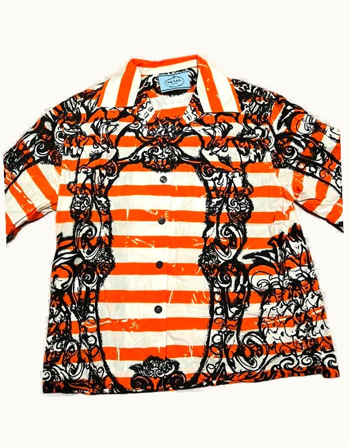 Prada Prada Baroque Floral Printed Stripe Shirt S/S 2011