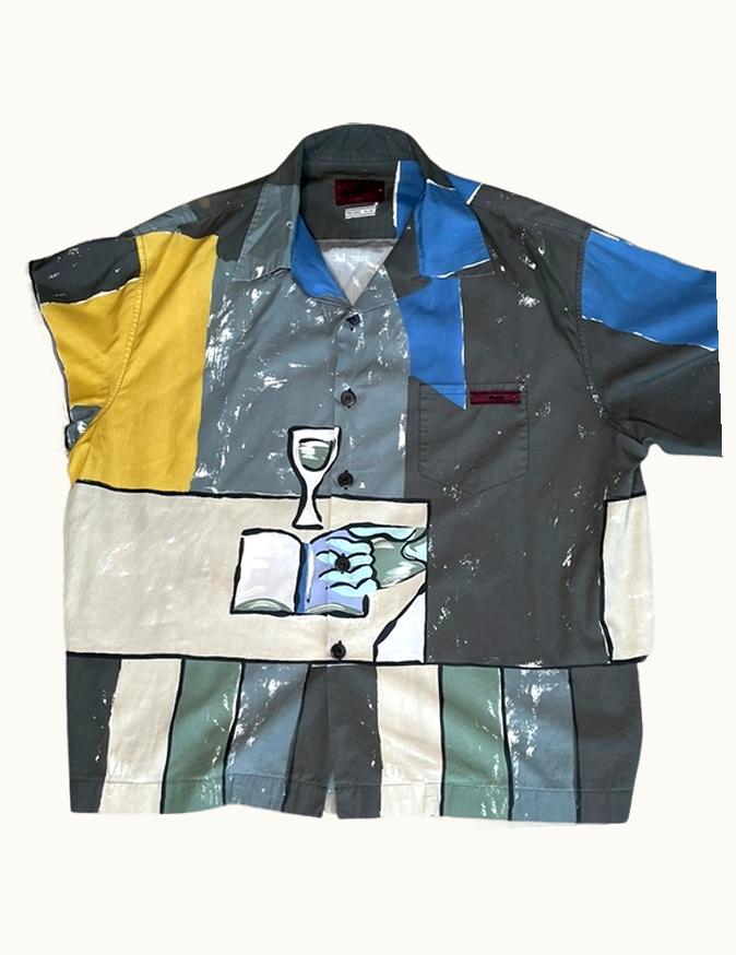 Prada Prada Angora Book Printed Matte-Satin Shirt S/S 2017