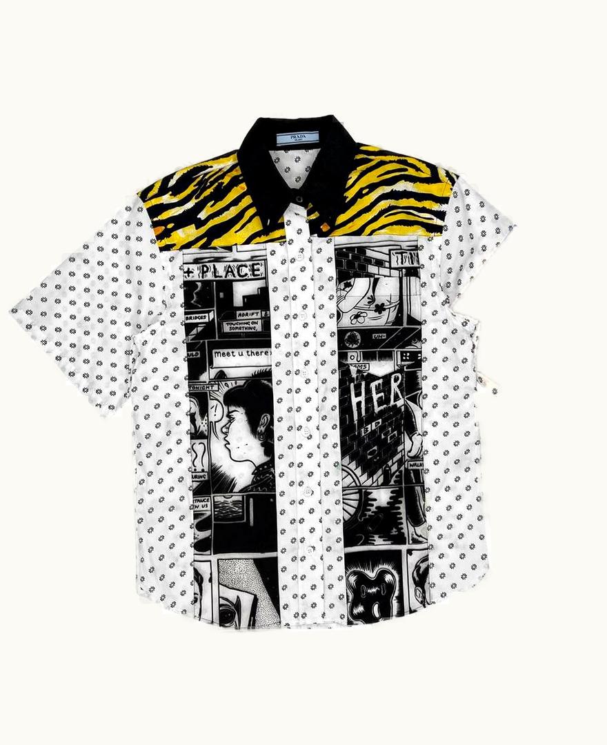 Prada Prada Comic Camp Collar Cheetah Print Button Up Shirt S/S 2018