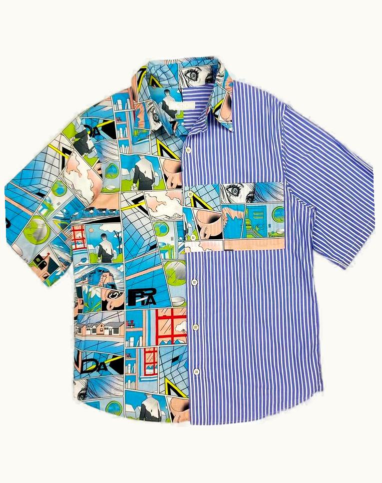 Prada Prada Comic Split Camp Collar Button Up Shirt S/S 2018
