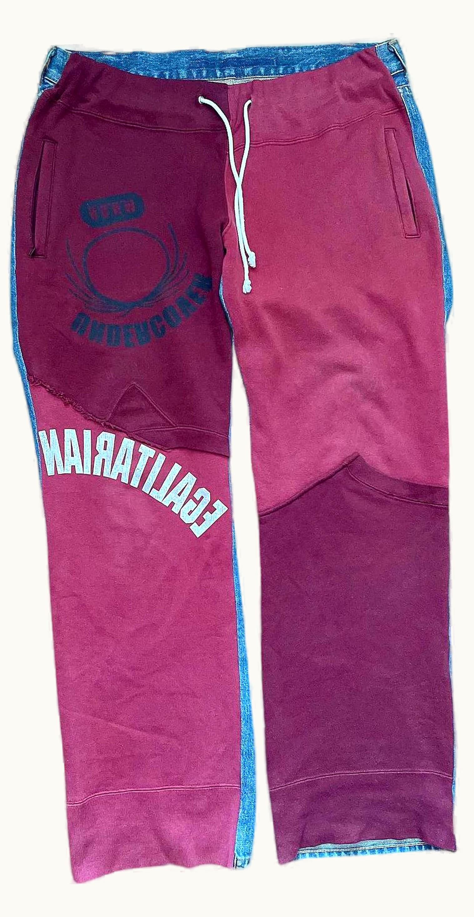 UNDERCOVER Undercover “paperdoll” Burgundy Sweat / Denim Hybrid Pants A/W 2003