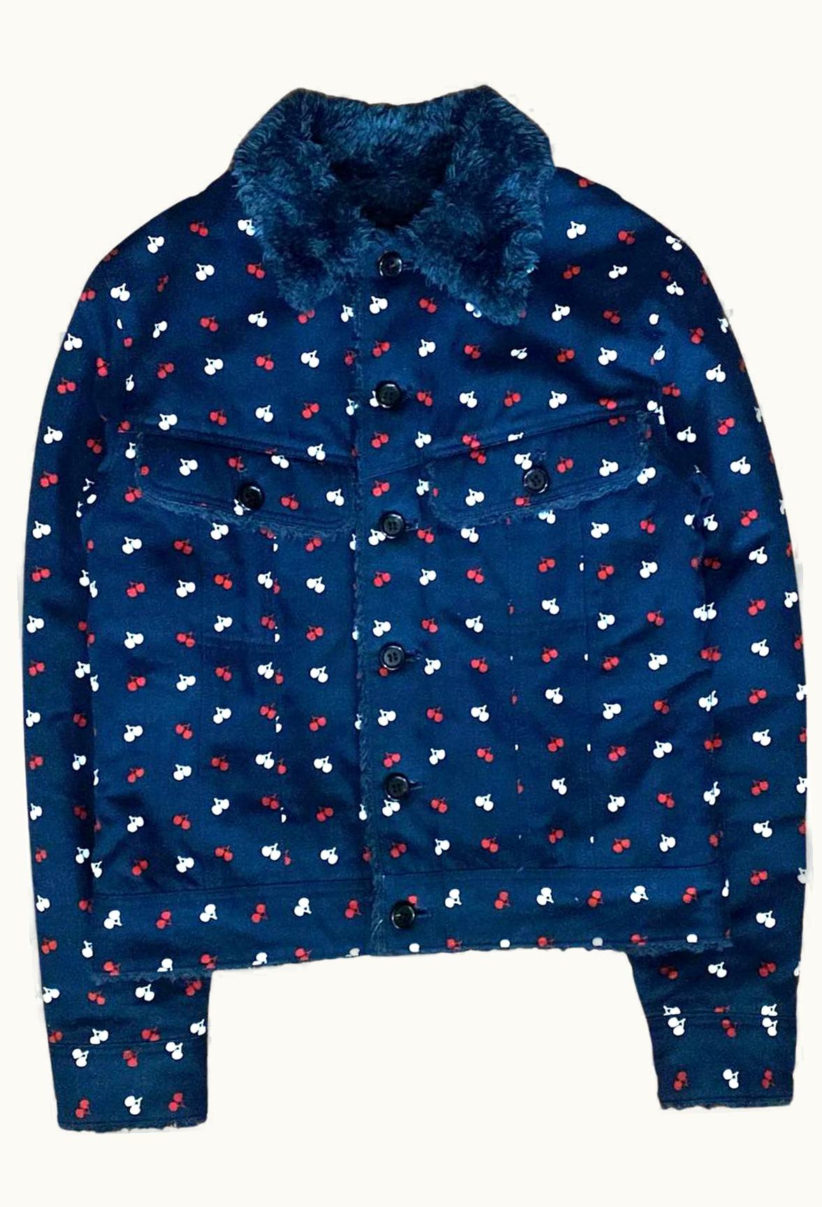 UNDERCOVER Undercover “paperdoll” Cherry All-Over Print With Boa Lined Trucker Jacket A/W 2003