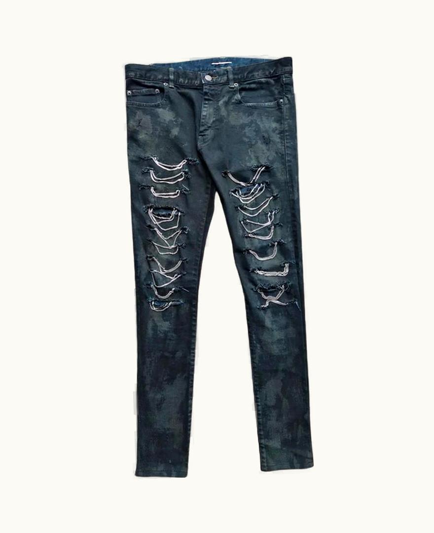 Saint Laurent Saint Laurent Chains Distressed D02 Oil Spilled Denim A/W 2013