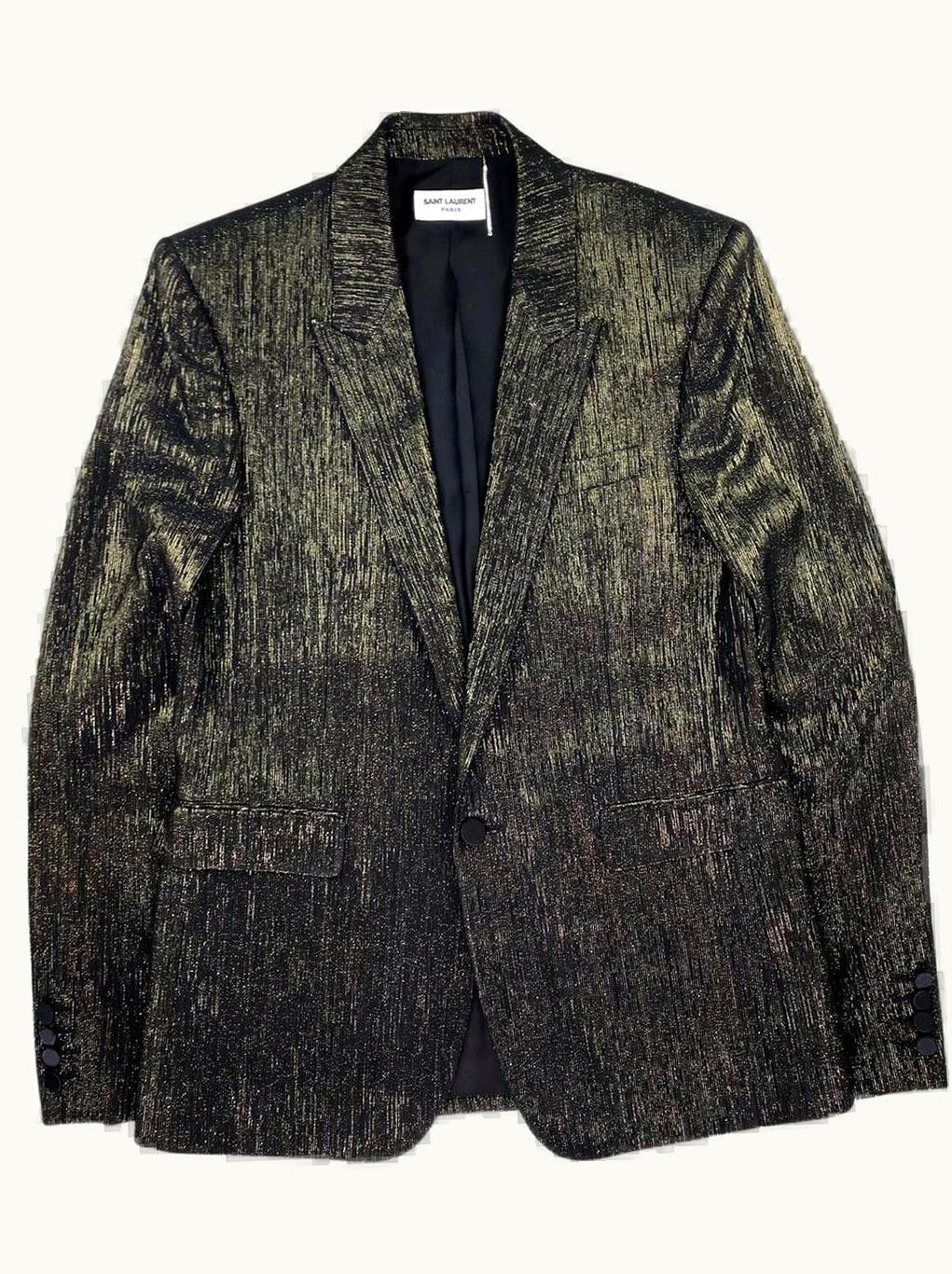 Saint Laurent Glitter Metallic Green Thread Single Breast Blazer S/S 2020