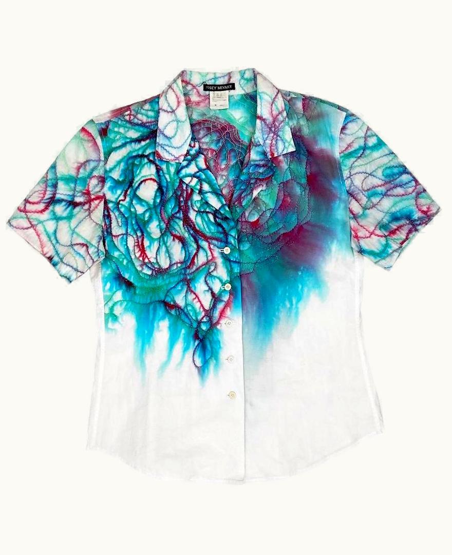 Issey Miyake Issey Miyake Bleeding Embroidered Camp Collar S/S 2002
