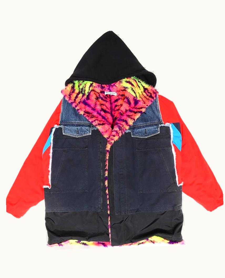 Balenciaga Balenciaga Prototype Neon Fur Patchwork Hooded Jacket A/W 2017