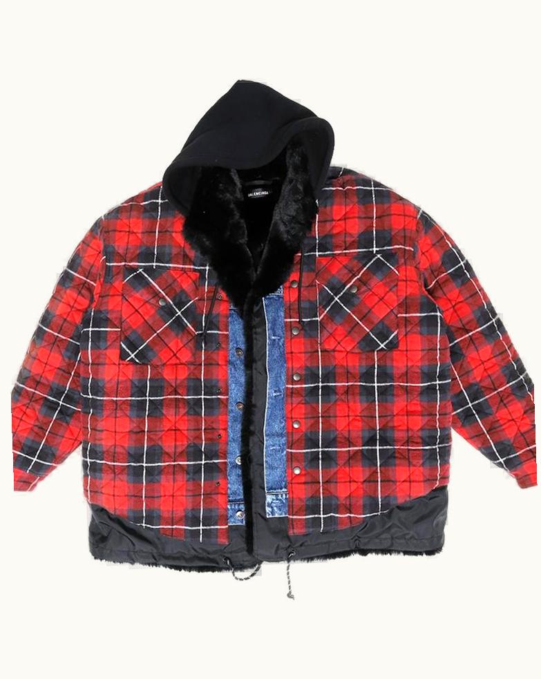Balenciaga Balenciaga Patchwork Fur Plaid Denim Jacket A/W 2018
