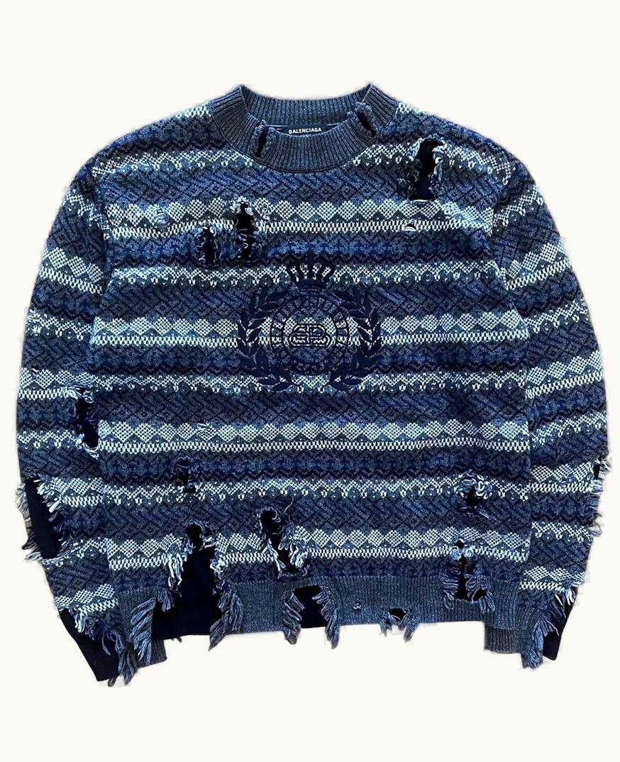Balenciaga Balenciaga Fair Isle Distressed Intarsia Knit Sweater A/W 2021