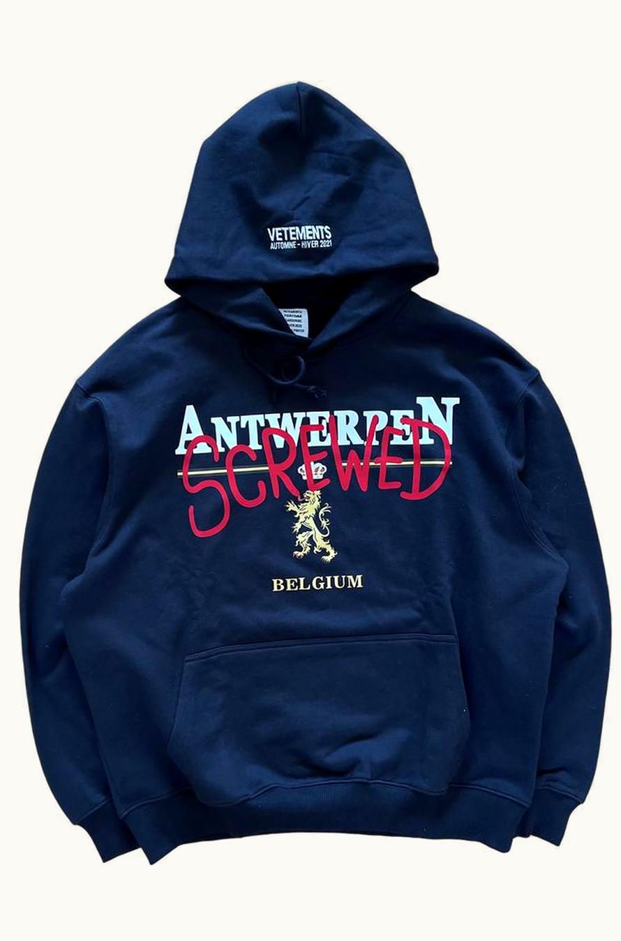 VETEMENTS Vetements Antwerpen 'screwed' Graphic Hoodie A/W 2021