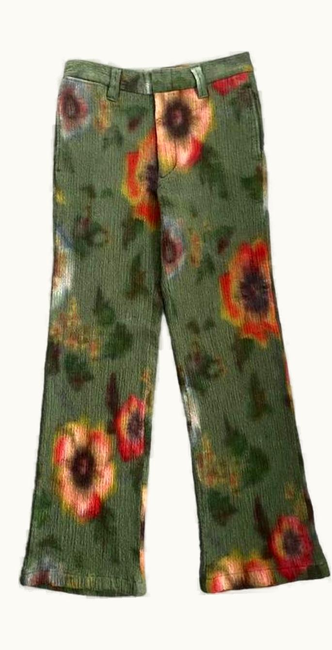 Yohji Yamamoto Yohji Yamamoto Green Wool Flower Pants S/S 1996