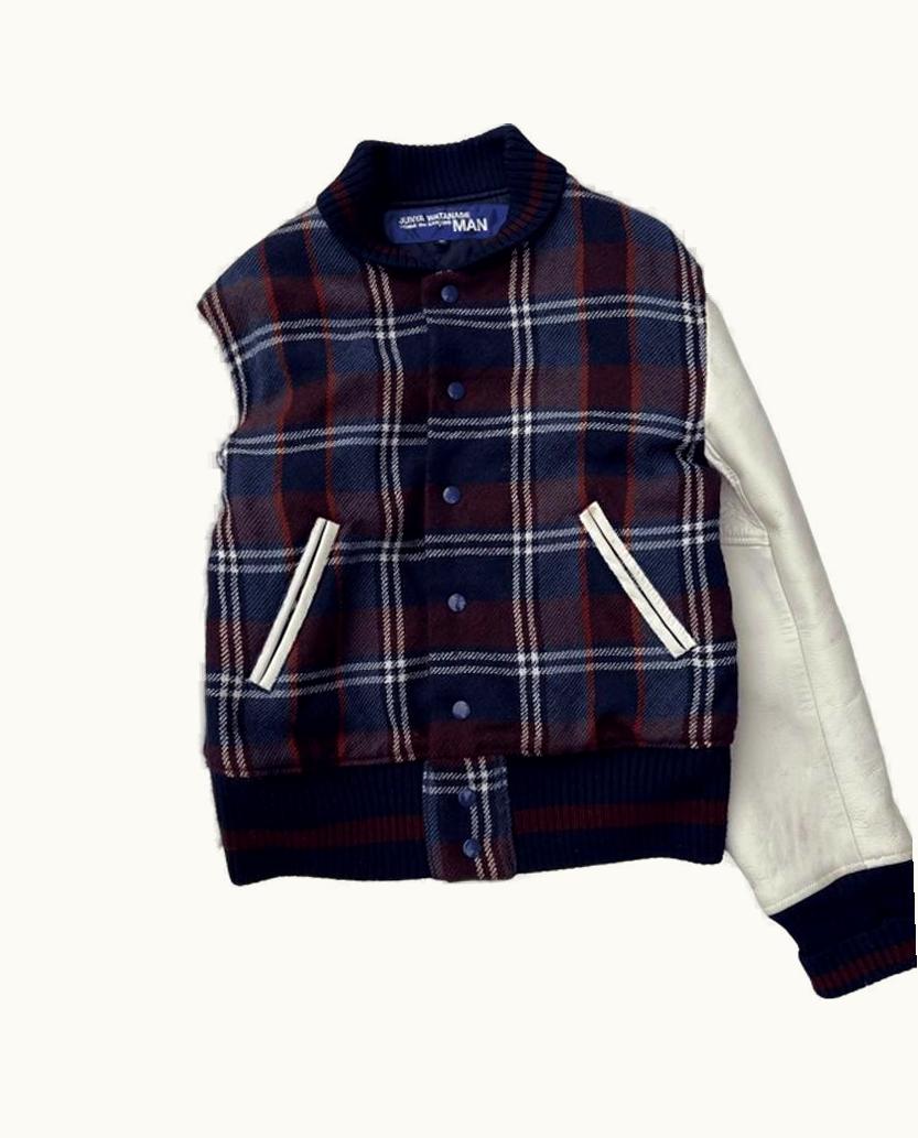 Junya Watanabe Junya Watanabe Plaid Leather Sleeve Varsity Jacket A/W 2002