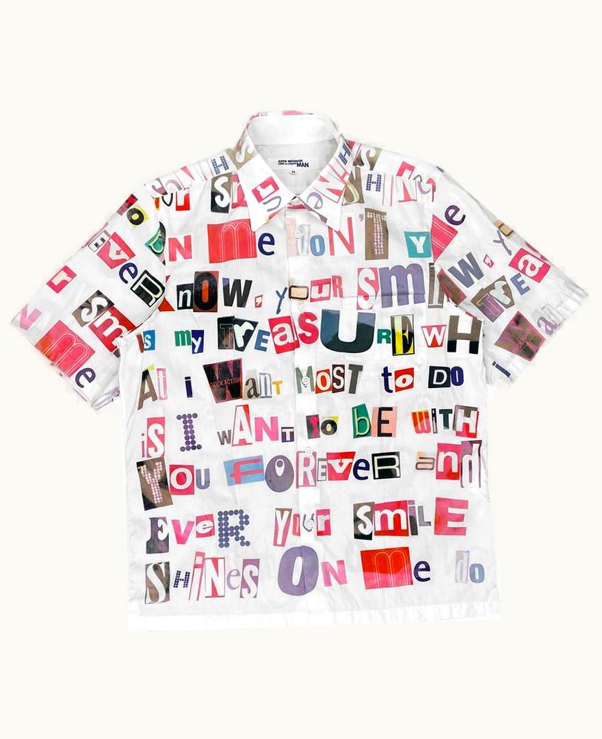 Junya Watanabe Junya Watanabe Poem “ransom Note” Patched Camp Collar T-Shirt S/S 2002