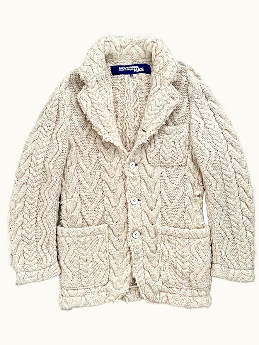Junya Watanabe Junya Watanabe Distressed Reversed Cable Knit Cardigan A/W 2003