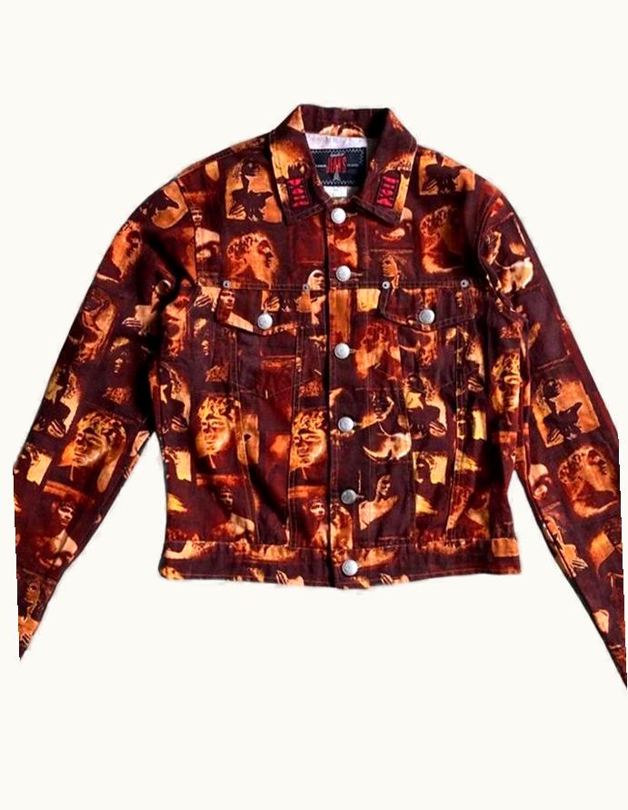 Jean Paul Gaultier Jean Paul Gaultier Roman Faces Printed Denim Trucker Jacket A/W 1992