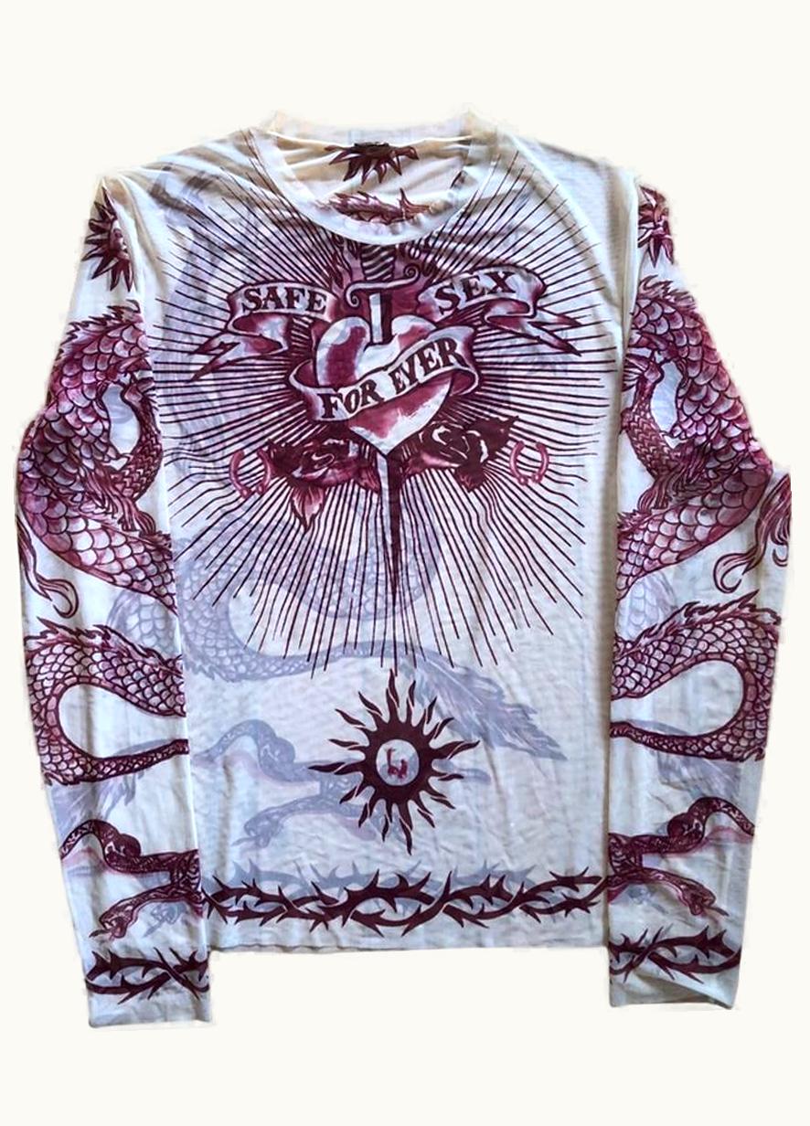 Jean Paul Gaultier Jean Paul Gaultier Safe Sex Forever Tattoo Mesh Top S/S 1994