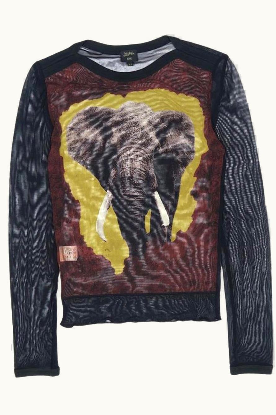 Jean Paul Gaultier Jean Paul Gaultier Elephant Print Mesh Top S/S 1996