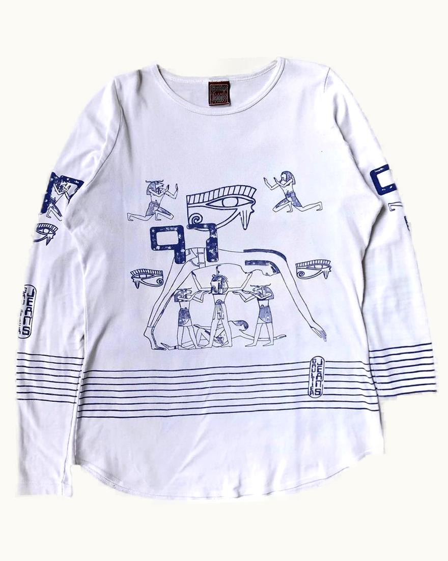 Jean Paul Gaultier Jean Paul Gaultier Eye Of Horus Egyptian Print Striped Long Sleeve Tee S/S 1997