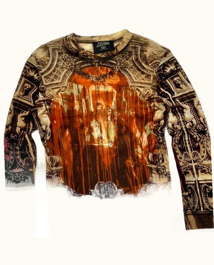 Jean Paul Gaultier Jean Paul Gaultier Aw1998 Cathedral Jesus Tattoo Religious Mesh Top T-Shirt In Brown Black, Men's (size Medium) A/W 1998