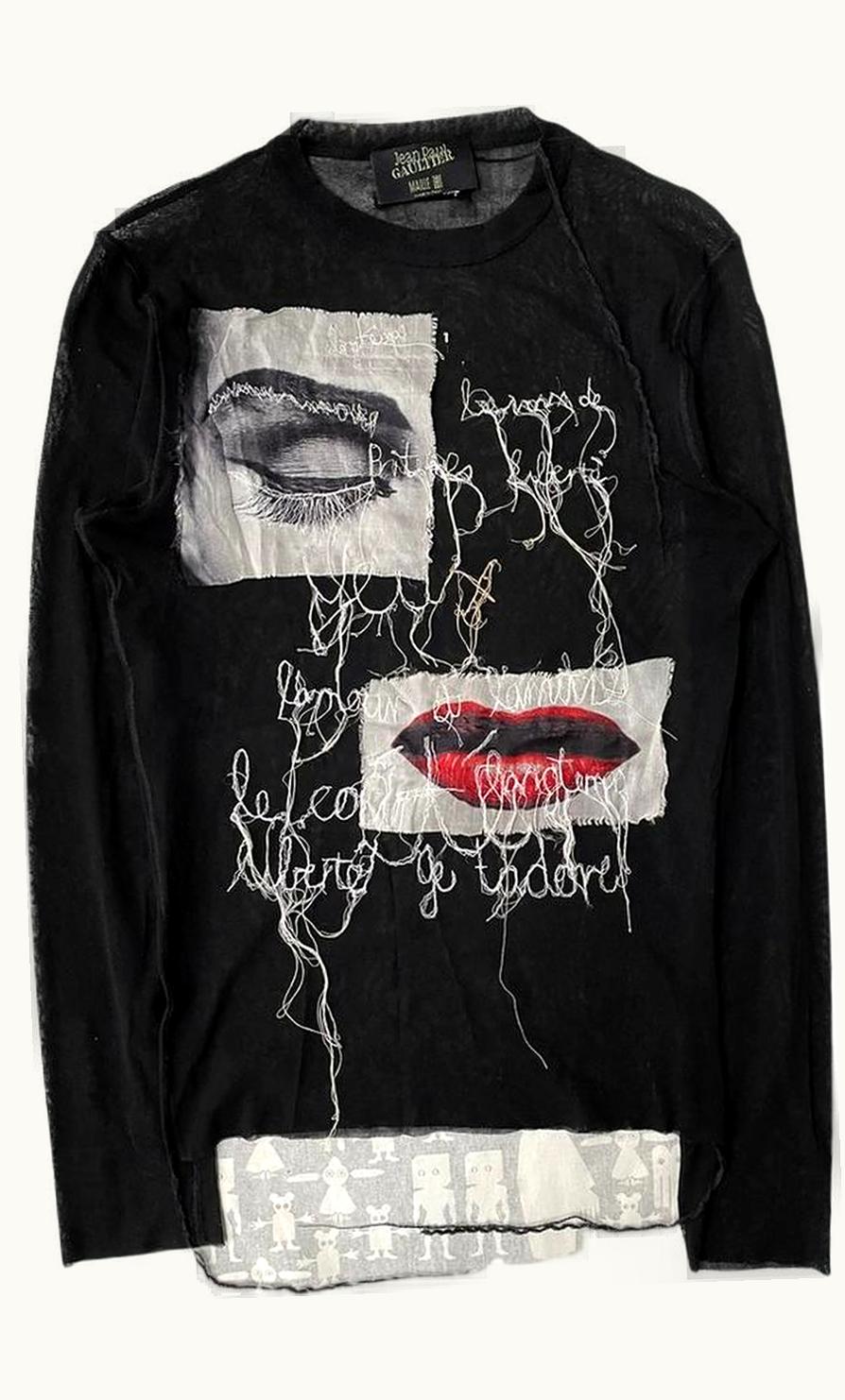 Jean Paul Gaultier Appliqué Eyes & Lips Mesh Long Sleeve S/S 2002
