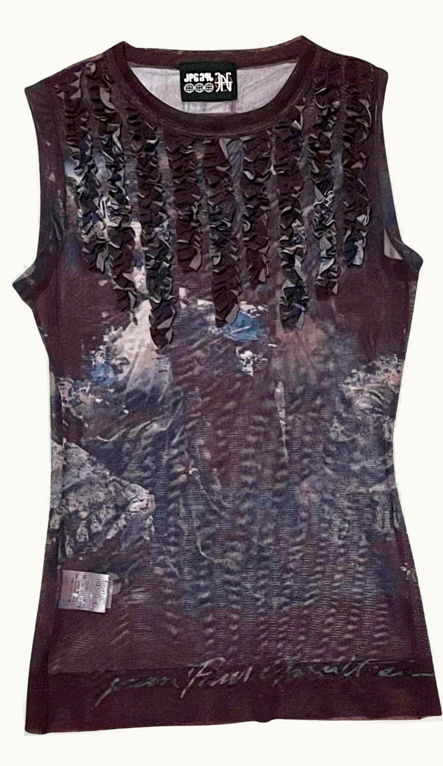 Jean Paul Gaultier Ruffled Mesh Tattoo Sheer Top S/S 2003