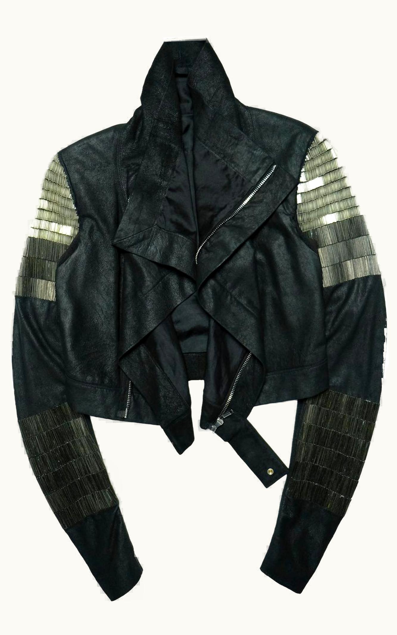 Rick Owens Rick Owens Metal Bead Embellished Blistered Lamb Leather Biker Jacket S/S 2017