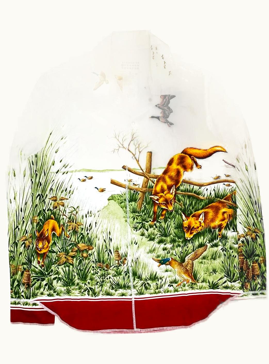 Maison Margiela Maison Margiela Silk Fox Graphic Collared Button Up Longsleeve S/S 2017