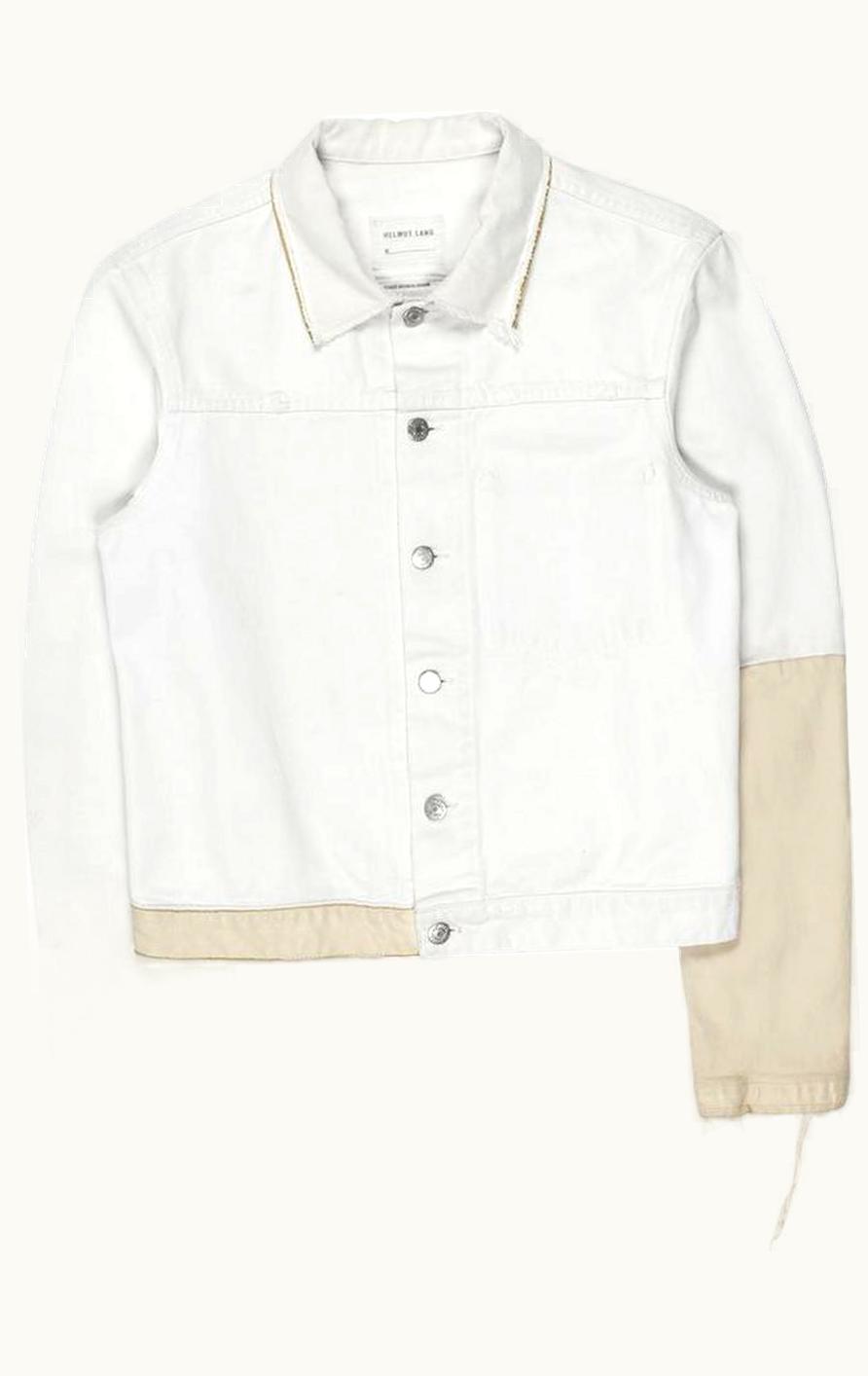 Helmut Lang Beige Leather Sleeve Denim Jacket S/S 2003