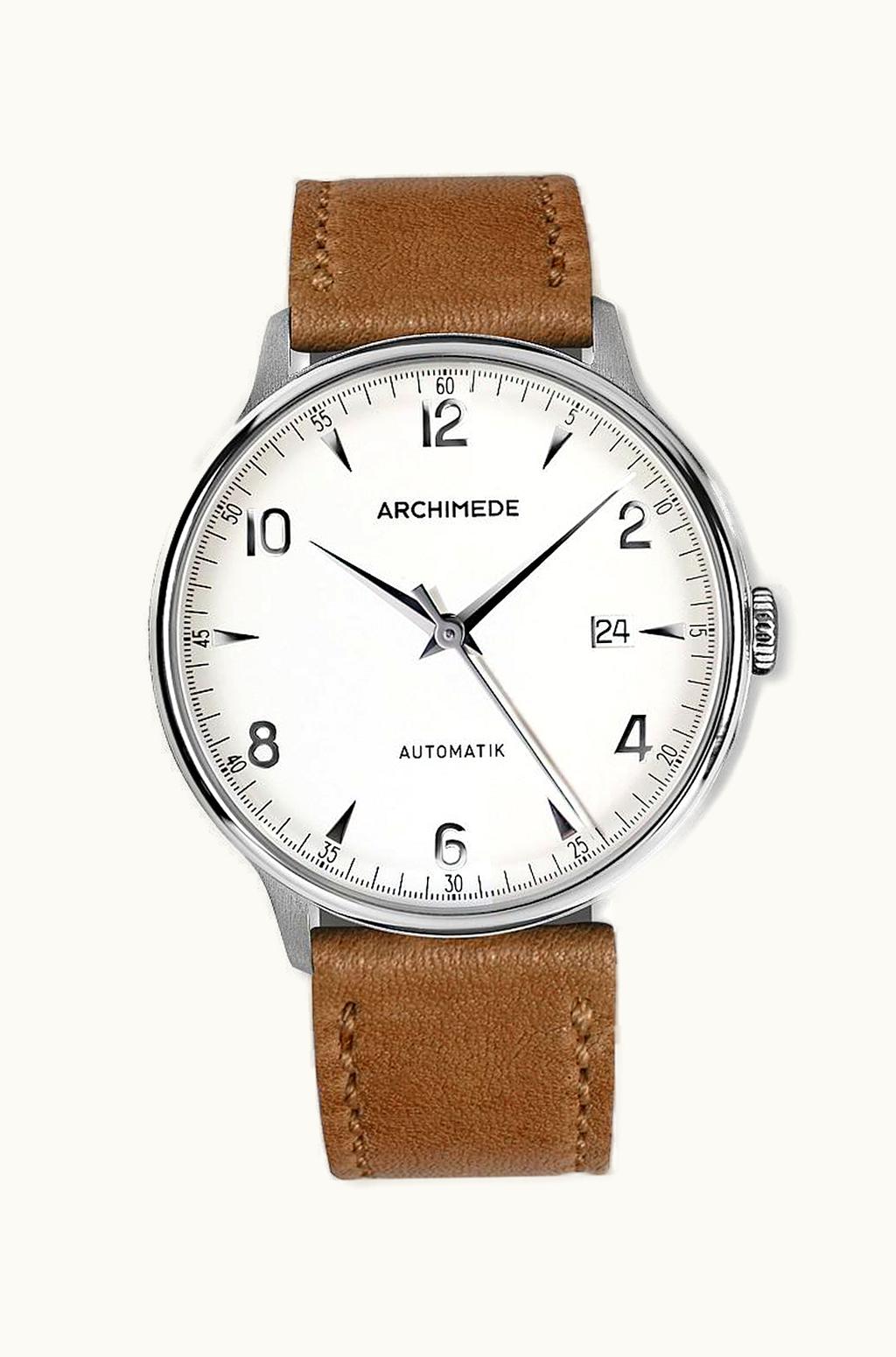Archimede 1950-2 Stainless Steel / Silver / Brown Leather