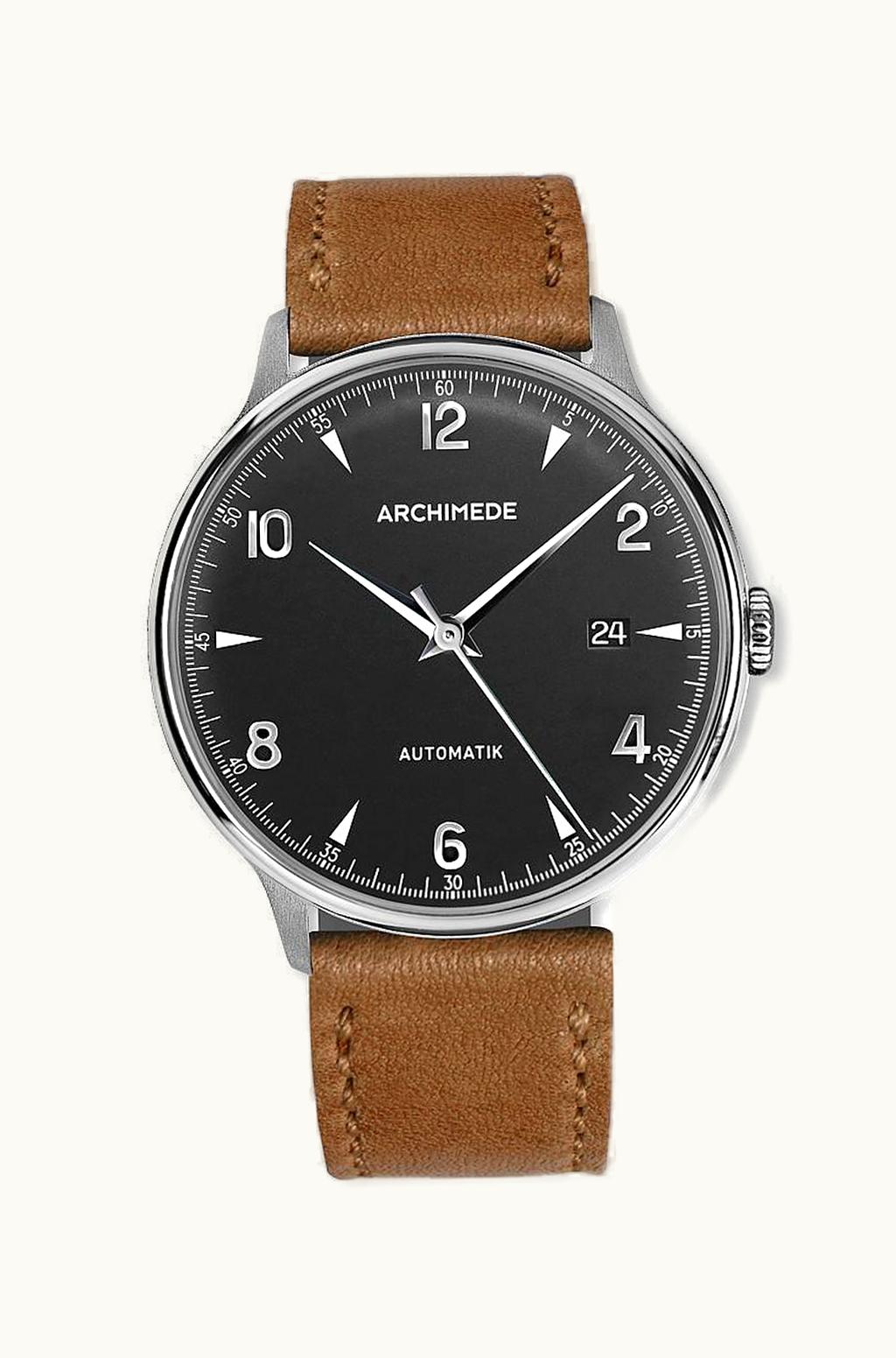 Archimede 1950-2 Stainless Steel / Black / Brown Leather