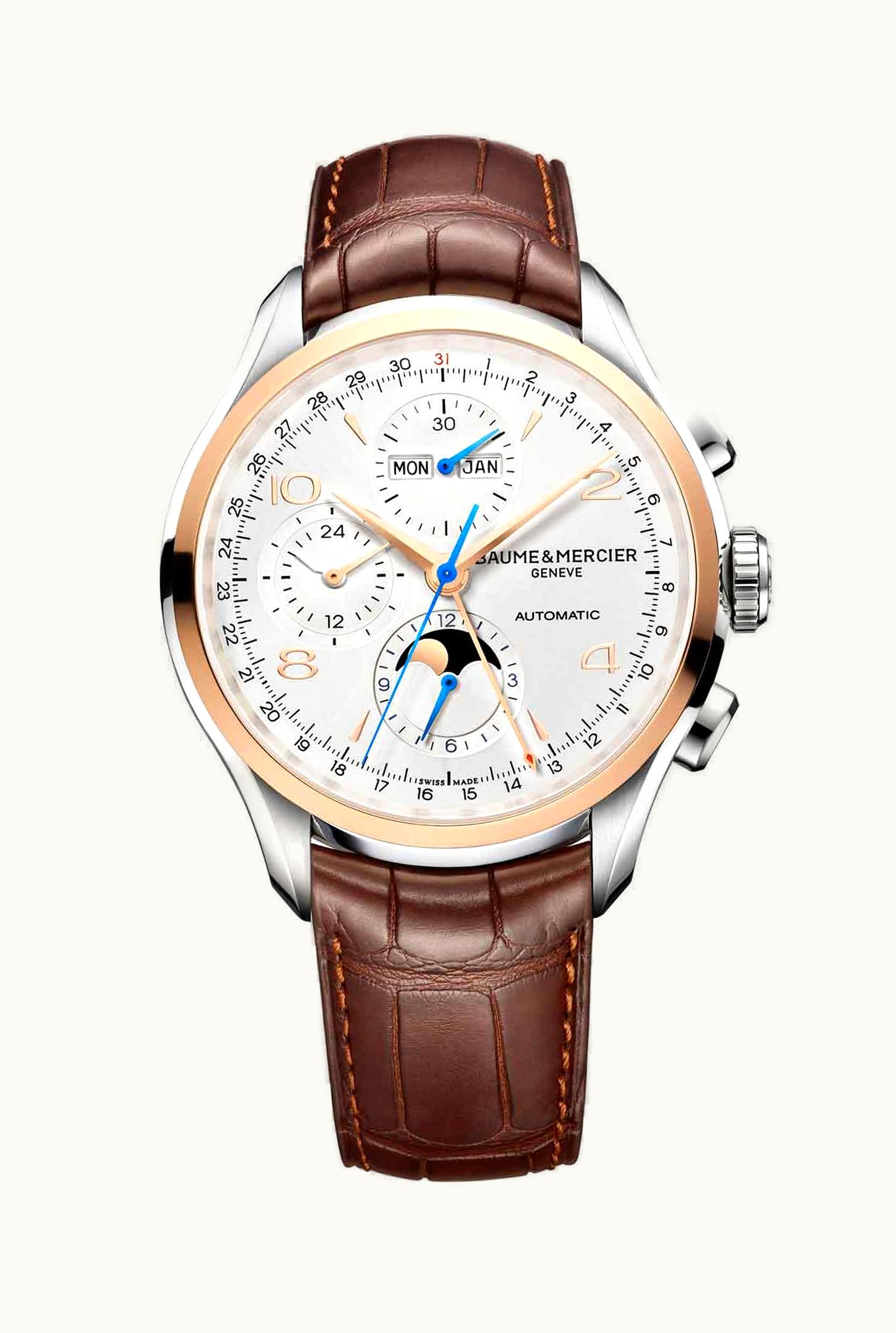 Baume & Mercier Clifton Chronograph Complete Calendar Stainless Steel / Red Gold / Silver / Strap