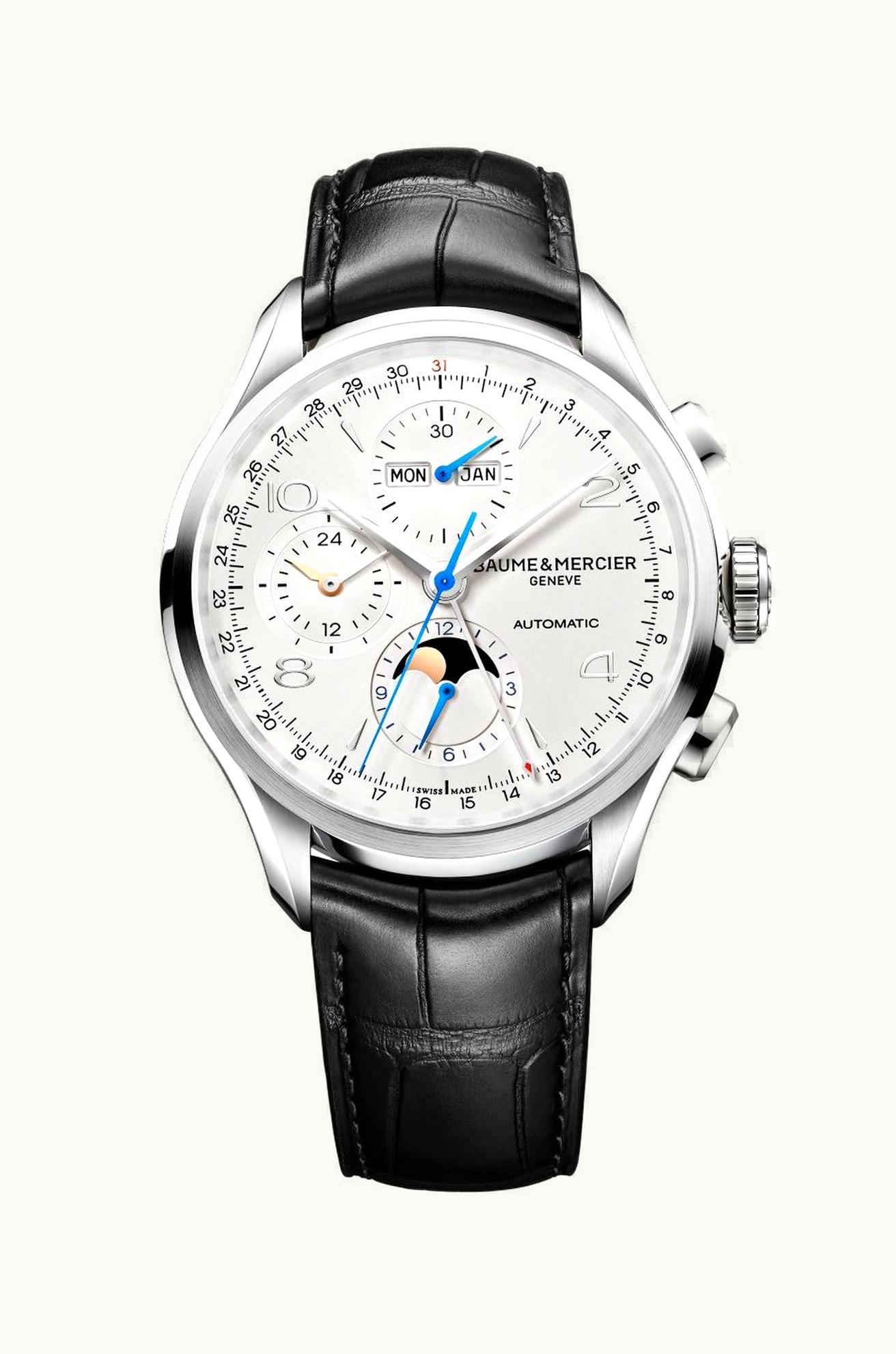 Baume & Mercier Clifton Chronograph Complete Calendar Stainless Steel / Silver / Strap